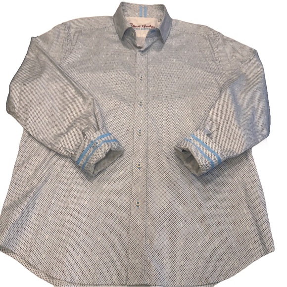 Robert Graham Shirt Mens Sz XL Blue & White Tiny Check Tailored Fit Flip Cuff - Picture 2 of 12